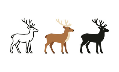 Fototapeta premium Stylized deer silhouettes in minimalist design trio in white brown and black