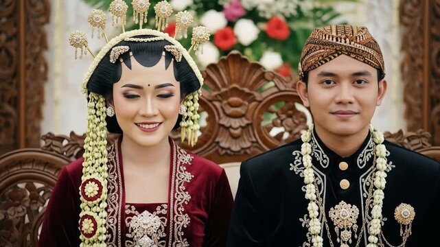 Javanese wedding couple traditional attire