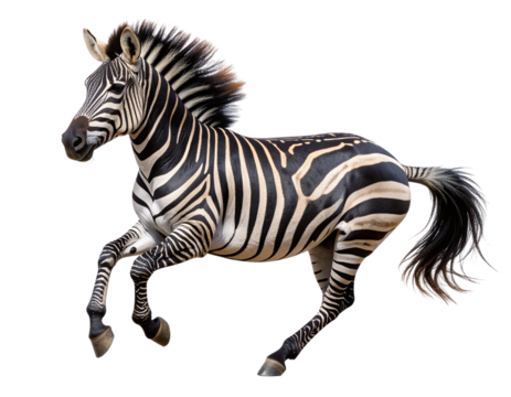 Zebra Running in Full Gallop with Dynamic Motion Blur, isolated on a transparent background