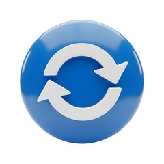 Blue refresh icon reload symbol synchronize update sign cycle repeat arrow sync data backup process 3d render on transparent background