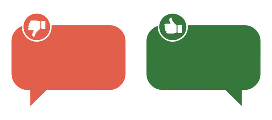 Two speech bubbles with thumbs up and down icons
