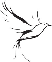  Elegant black-and-white continuous line logo of a flying bird, minimalist and abstract