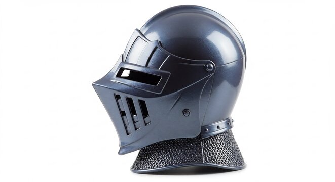 Dunkelgrauer Ritterhelm leuchtet sanft Studiolicht detailreich. AI Generated