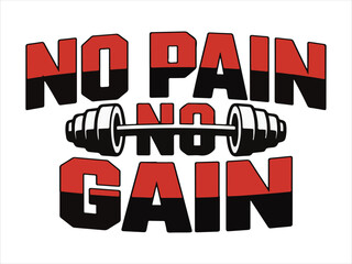 No pain no gain motivational quote with barbell illustration