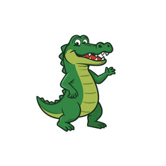 An illustration captures a friendly, green alligator waving hello, embodying playful charm and approachable nature. 