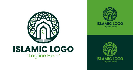 Exclusive Green Islamic Logo with Crescent and Dome for Modern Branding