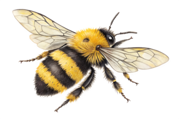 Watercolor Bumblebee Insect Element Detailed and hand drawn clipart depiction of a striped bumblebee flying with vivid yellow and black colors perfect for nature ecology Generated AI