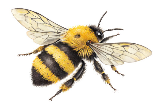 Watercolor Bumblebee Insect Element Detailed and hand drawn clipart depiction of a striped bumblebee flying with vivid yellow and black colors perfect for nature ecology Generated AI