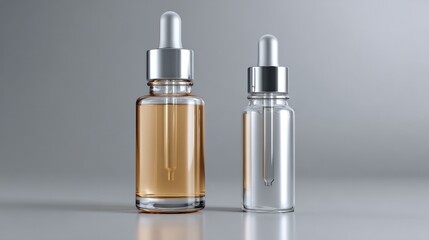 Naklejka premium Two amber and clear glass dropper bottles