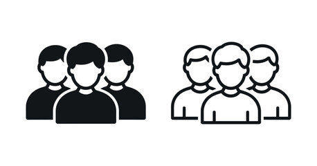 Two Groups of People Icons in Solid and Outline Styles