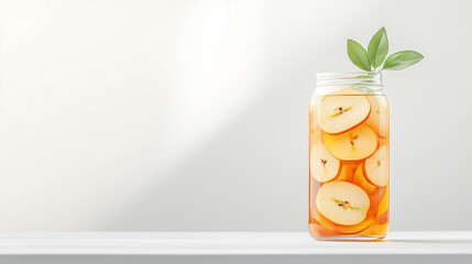 Apple Infusion in a Glass Jar: A refreshing and elegantly crafted close-up of a glass jar filled with apple slices, showcasing the purity of flavor.
