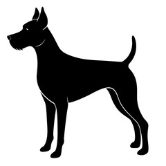 Photo of a black silhouette of a dog standing tall is isolated on white background