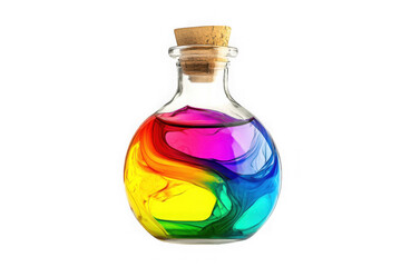 Colorful liquid swirling in a glass bottle isolated on transparent background