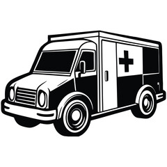 Black and white ambulance side view vehicle medical