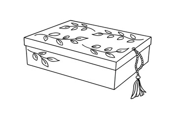 Decorative box with floral vine and tassel leaves