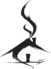 Elegant continuous line art logo of a house with a chimney, minimalist and black-and-white only