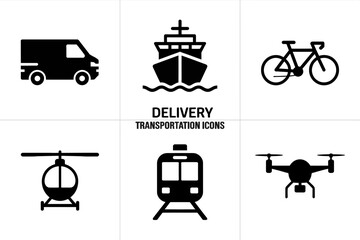 A set of black and white vehicle icons in a grid pattern showing different truck styles and designs