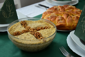 Sweetened wheat - slavsko žito or ''koljivo'' with a ritual bread for Serbian slava