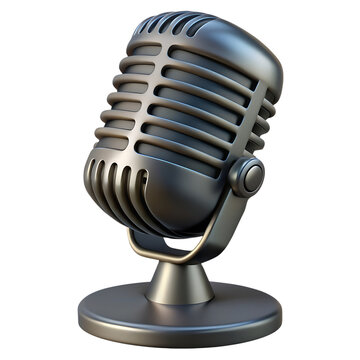 3d icon of gray retro microphone 3d icon, isolated on transparent background