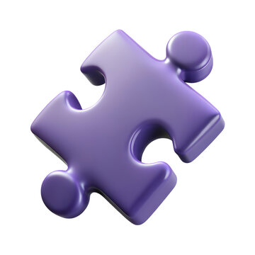 3d icon of a single purple 3d puzzle piece, isolated on transparent background