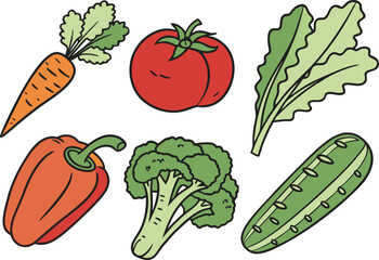 Healthy Vegetable Collection Illustration for Menus and Recipes. Fresh Vegetable Clipart Set for Food Blog and Restaurant Design. Colorful Vegetable Icons for Diet Plan and Nutrition Apps