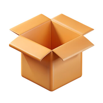 3d icon of an empty brown cardboard box, isolated on transparent background