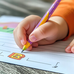 small child's hand demonstrating the proper pencil grip