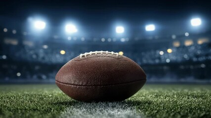 American Football on Field Under Stadium Lights at Night