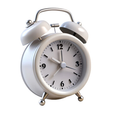3d icon of a white vintage alarm clock, isolated on transparent background