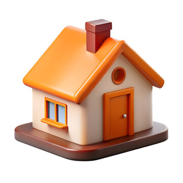 3d icon of a small orange house icon, isolated on transparent background