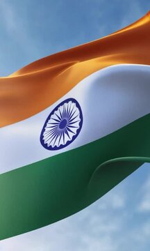 India Independence Day Celebration Features National Flag with Emblem under the Sky	