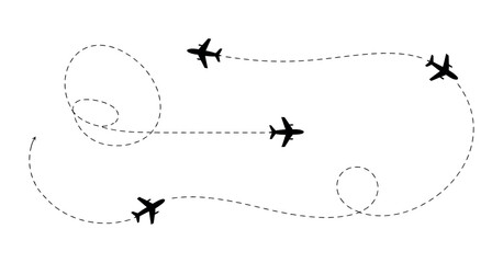 Airplane Flight Paths with Dashed Lines