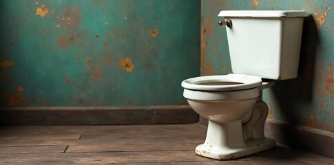 Vintage Porcelain Toilet with Original Chain Rustic Bathroom Detail Shot - Perfect for Design Blogs and Historical Articles