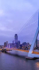 Poster Panoramic view of Erasmus Erasmusbrug bridge in Rotterdam . Financial business district skyline.