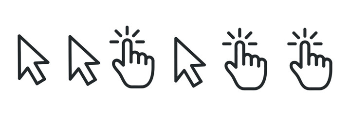 Set of simple black and white cursor click icons