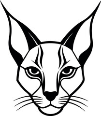 Detailed Caracal Cat Head Vector in Minimal Line Style