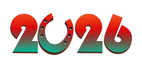 2026 Year of horse with horseshoe instead of zero, png