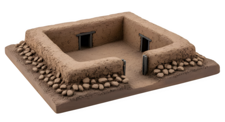 Desert adobe house model miniature diorama architecture building landscape scene scenic tabletop gaming terrain on transparent background