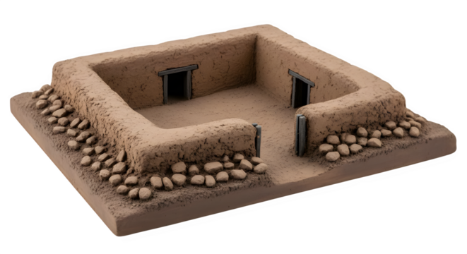 Desert adobe house model miniature diorama architecture building landscape scene scenic tabletop gaming terrain on transparent background