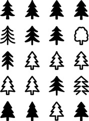 Obraz premium Pine Tree and Christmas Tree Icons Set – Minimalist Black Silhouette Vector Collection