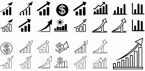 Collection of Upward Trending Bar Graph Icons