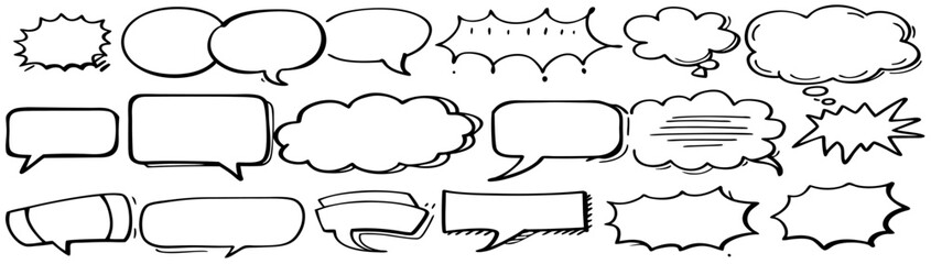 Collection of Hand-Drawn Speech Bubbles and Thought Bubbles for Comics and Design