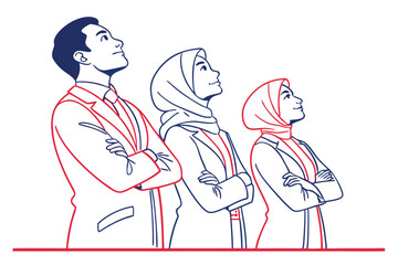Vector Drawing of Businesspeople Lined Up Outline Style