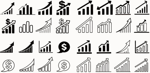 Collection of Upward Trending Bar Graph Icons
