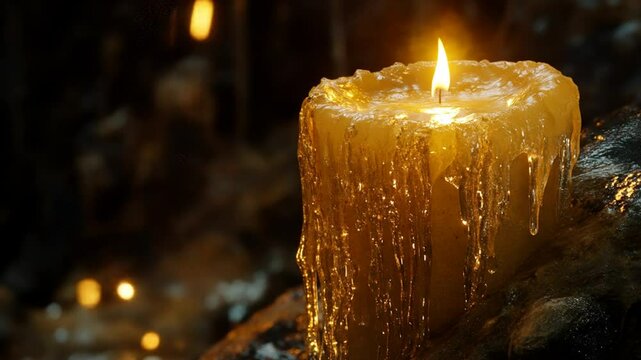 Glowing Candlelight Illuminates a Melted Wax Sculpture