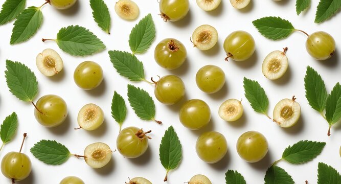 Fresh gooseberry fruits on white background. Top view
