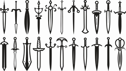 Collection of 20 Black and White Dagger and Sword Designs