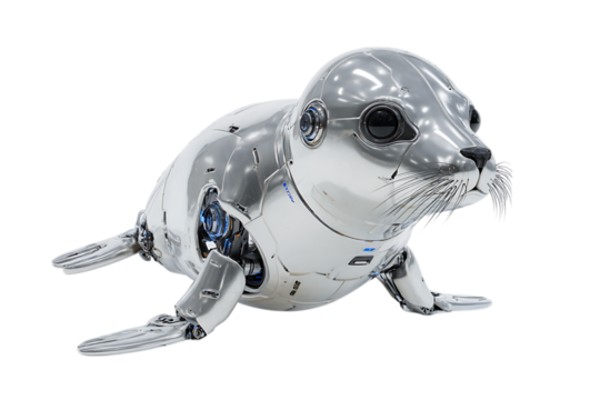 Chrome robotic seal, futuristic animal design.