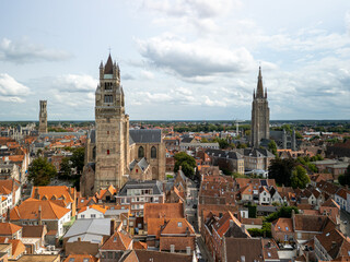 Aerial view of Bruges with Saint Salvator’s Cathedral and Church of Our Lady