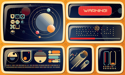 Set of Retrofuturism Modern User Interface Elements. Sci Fi HUD. Template for social media. Vector Illustration EPS10